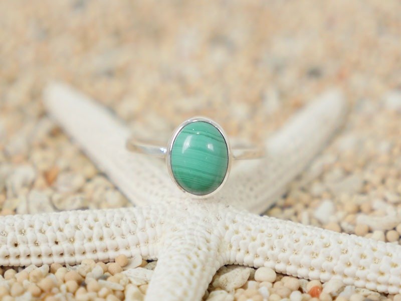 マラカイトのシルバーリング - 戒指 - 石頭 綠色