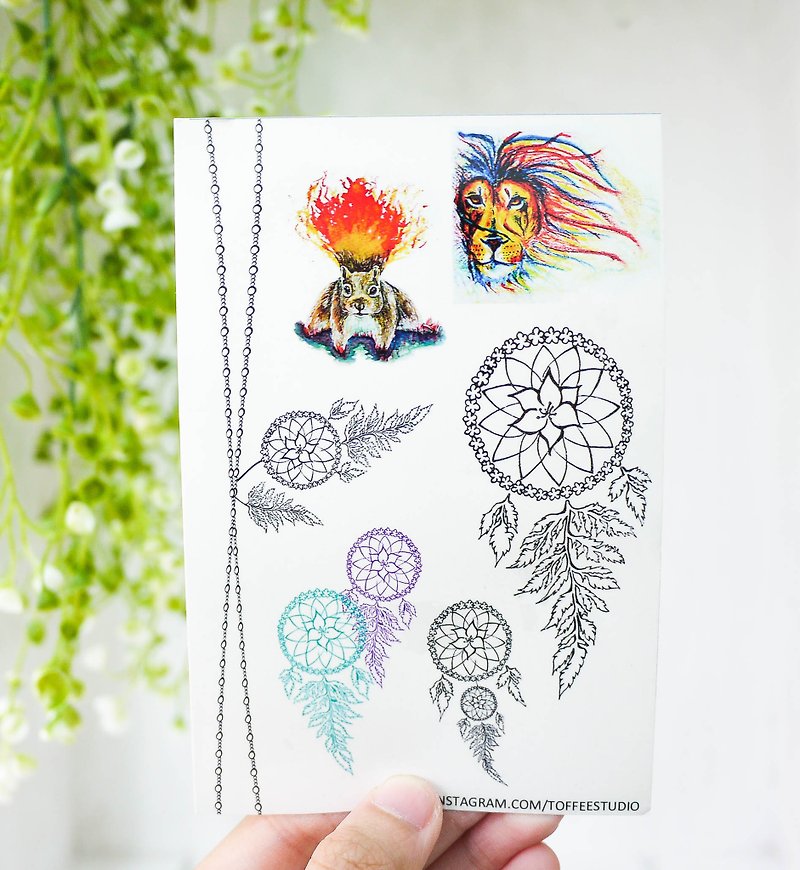 Original Design Tattoo Sticker | Floral Dreamcatcher - สติ๊กเกอร์แทททู - กระดาษ สีดำ