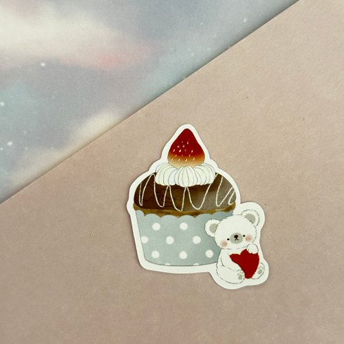 poco-moco しろくまと苺のカップケーキステッカー