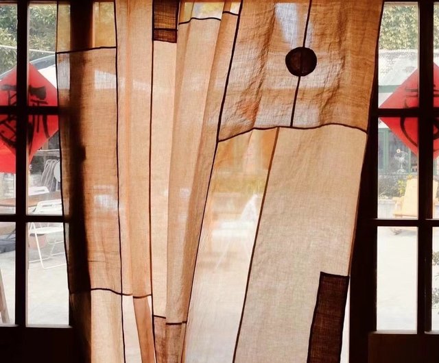 茶染め パッチワークカーテン 手染め 草木染め 中国風 和風 遮光 正絹