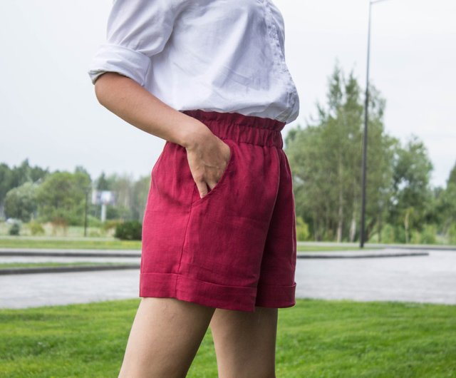 Red linen clearance shorts womens