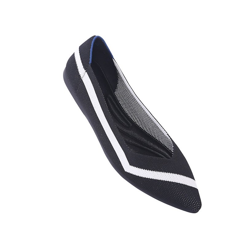 Pointed Flat Stripe Series | Black and White 5640 - Mary Jane Shoes & Ballet Shoes - Other Man-Made Fibers Black