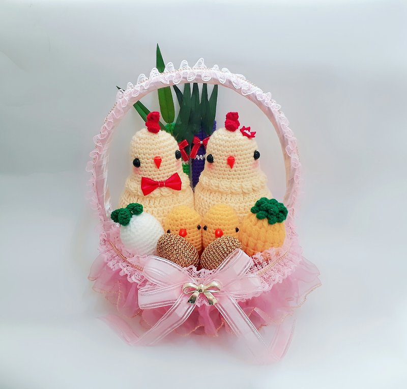 Warm wool line with chicken pink basket complete combination - Items for Display - Other Materials Pink