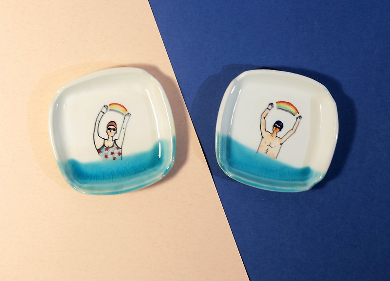 虹の小さな皿を作る夏 - 小皿 - 陶器 多色