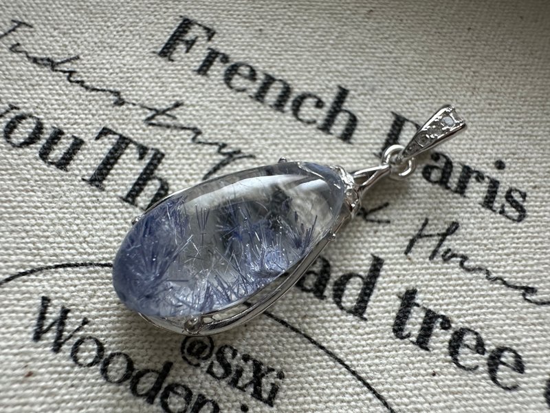 Blue Linear Stone Silver Pendant - Necklaces - Crystal 