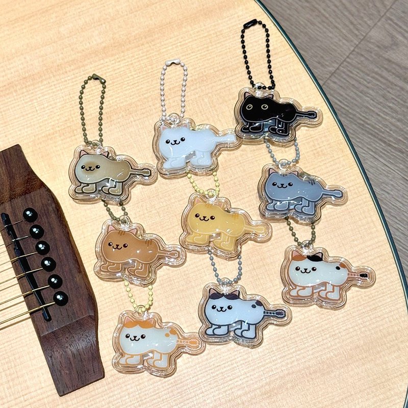 Guitar Player 店長繪製原創插畫 小吉喵療癒捏捏充氣吊飾 鑰匙圈 - 吊飾/掛飾 - 塑膠 多色