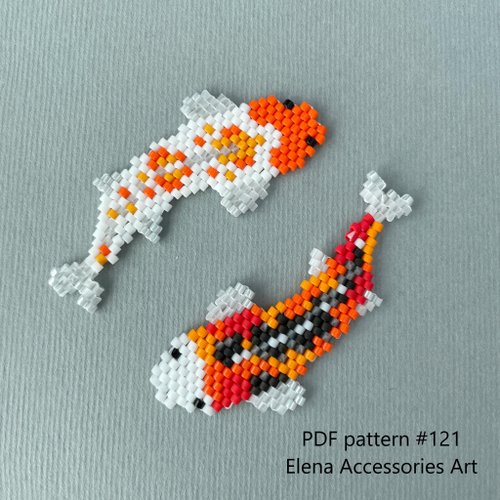 Elena Accessories Art Beaded Koi Carp brick stitch PDF pattern for miyuki delica 11/0 seed beads #121