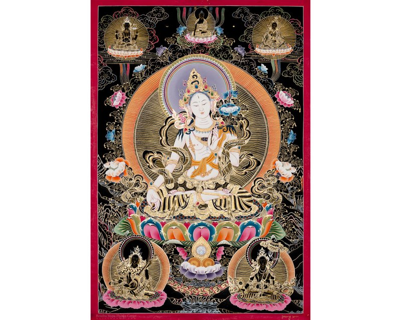 傳統手繪白度母唐卡畫 - 壁貼/牆壁裝飾 - 其他材質 多色
