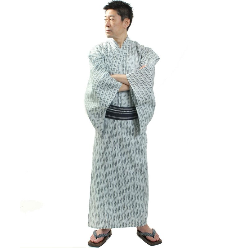 日本 和服 男 綿麻 浴衣 腰封 M/L/LL 2 件 套組 z24-101b yukata - 其他 - 棉．麻 白色