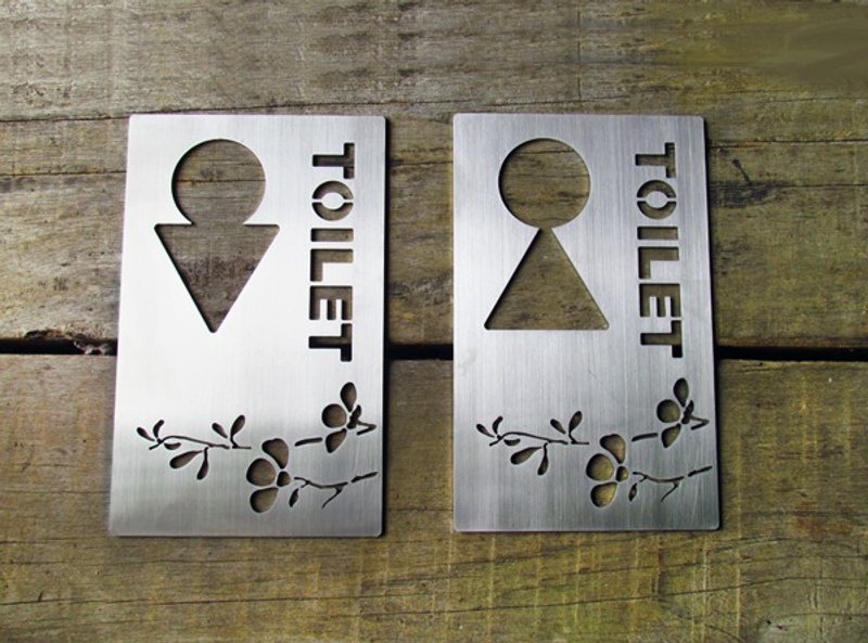 ＊Extreme freehand brushwork ＊Flower and bird Stainless Steel toilet signs, special dressing rooms, toilet tags, toilet signs; signs, made of 304 stainless steel - ของวางตกแต่ง - โลหะ สีเงิน