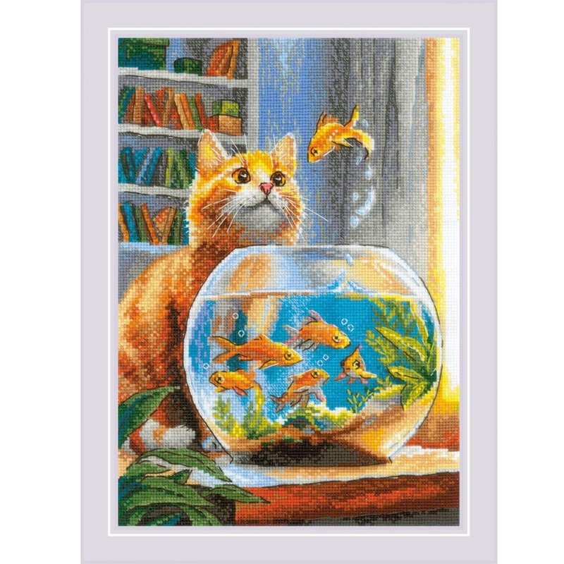 2218 - RIOLIS Cross Stitch Material Pack - Goldfish Observer - Knitting, Embroidery, Felted Wool & Sewing - Other Materials 