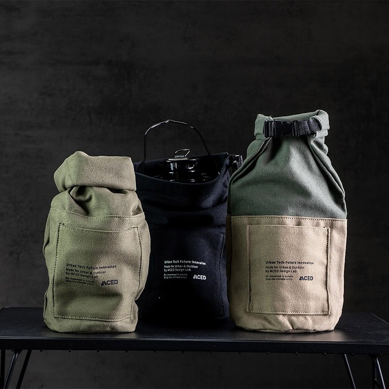 Military style oil lamp canvas bag/storage bag-tough and wear-resistant-buckle drawstring-black/military green/military green Brown - ชุดเดินป่า - ไฟเบอร์อื่นๆ 