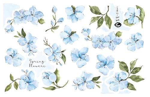 honne market Spring Flower - Sky - Paper / White Printed PET (blue lion)