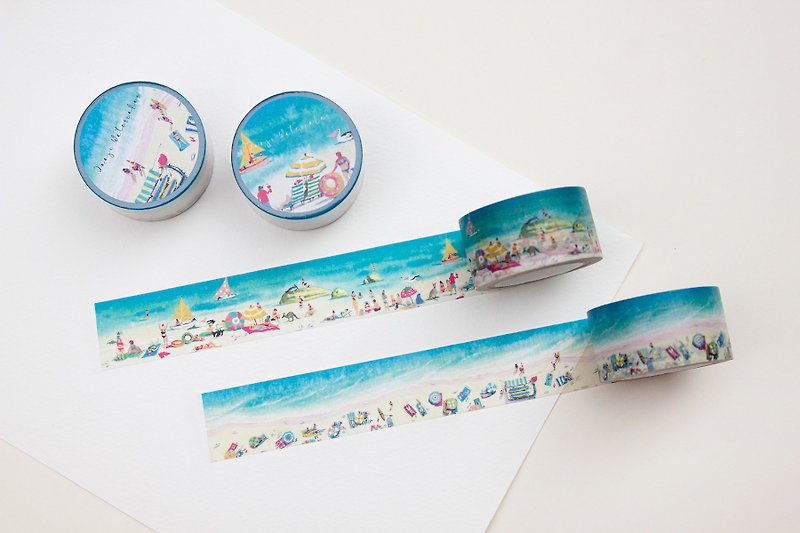 Summer Vacation | Handmade Watercolor | Washi Tape | Sticker | Masking Tape - มาสกิ้งเทป - กระดาษ สีน้ำเงิน