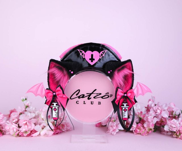 黒とピンクのナース猫耳 - ショップ Catzo Club ヘアアクセサリー - Pinkoi
