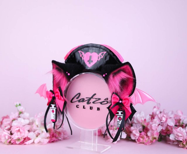 黒とピンクのナース猫耳 - ショップ Catzo Club ヘアアクセサリー - Pinkoi