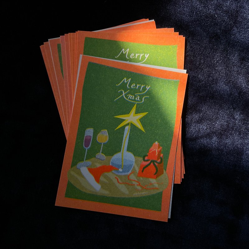 セリグラフクリスマスポストカード-クリスマスディナー後 - カード・はがき - 紙 