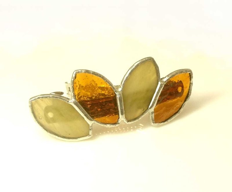 Stained glass barrette [Leaf] Tortoiseshell amber - Hair Accessories - Glass Orange