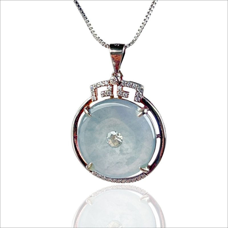 【願‧平安】冰藍水翡翠平安扣項鍊 925銀 | 天然A貨翡翠 | 送禮 - 項鍊 - 玉石 透明