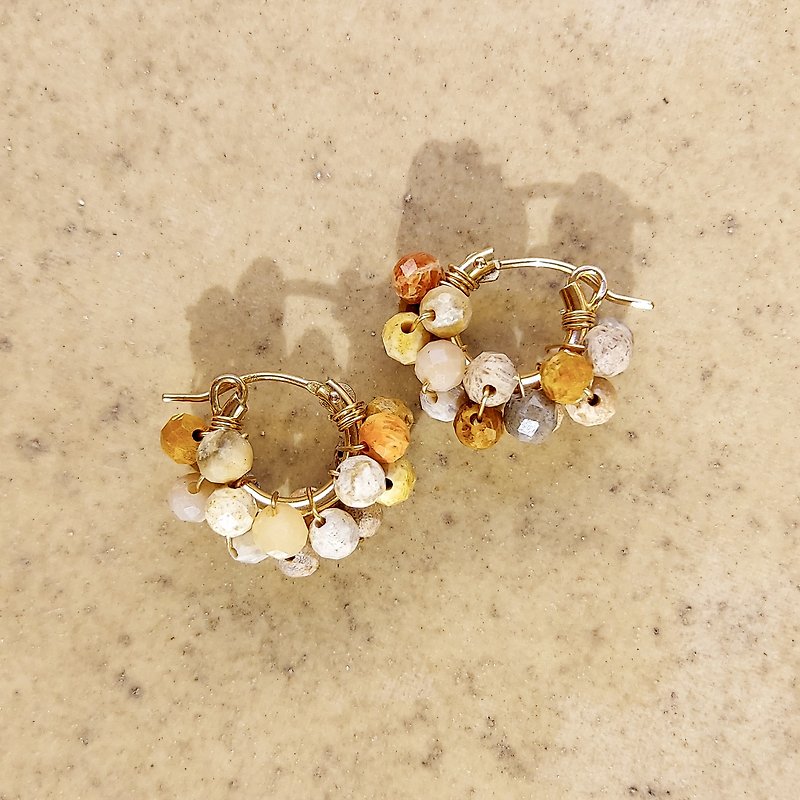 14kgf Fossil Coral pave pierced earrings / clip on - ピアス・イヤリング - 宝石 ブラウン