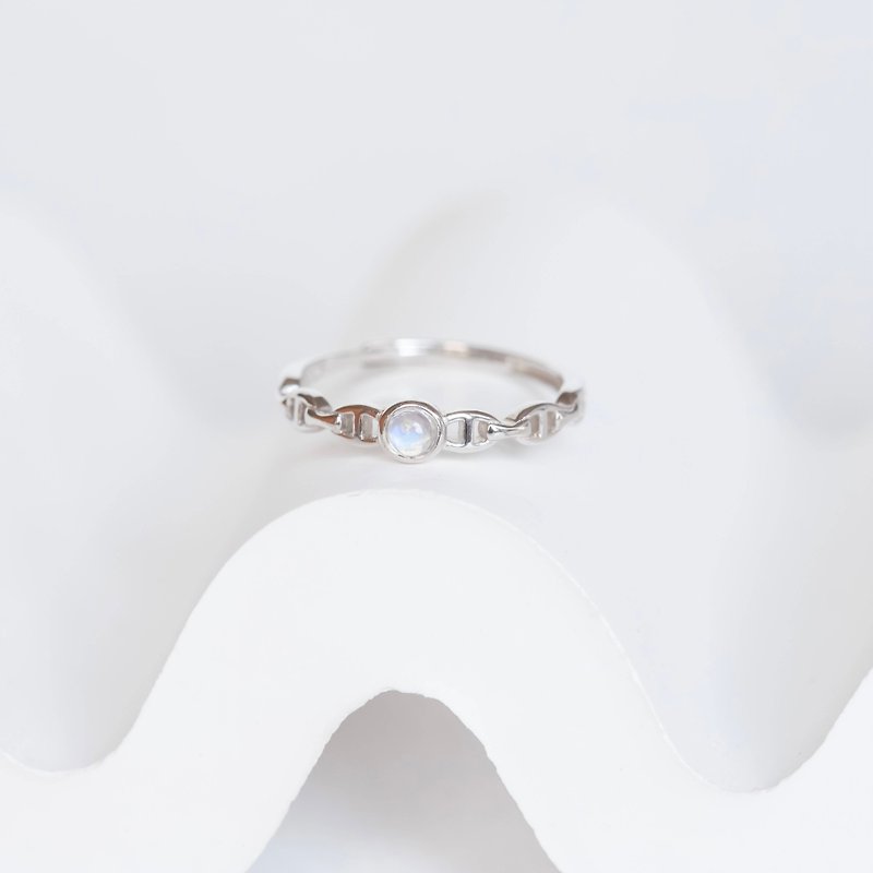 月光石925純銀小豬鼻戒指 - 戒指 - 寶石 銀色