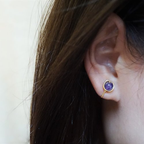 MODOMODO accessory design 飾品設計 ll 6mm紫水晶 ll 金線框耳針 耳夾 / 一對