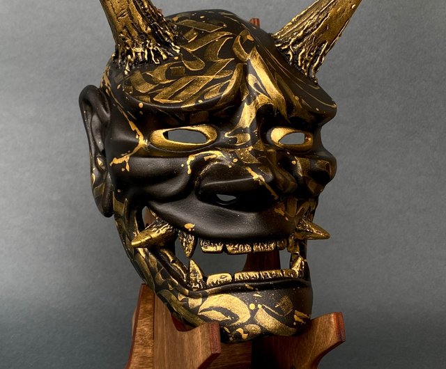 黒般若面: ゴールド書道ウェアラブル鬼面、家の装飾、歌舞伎