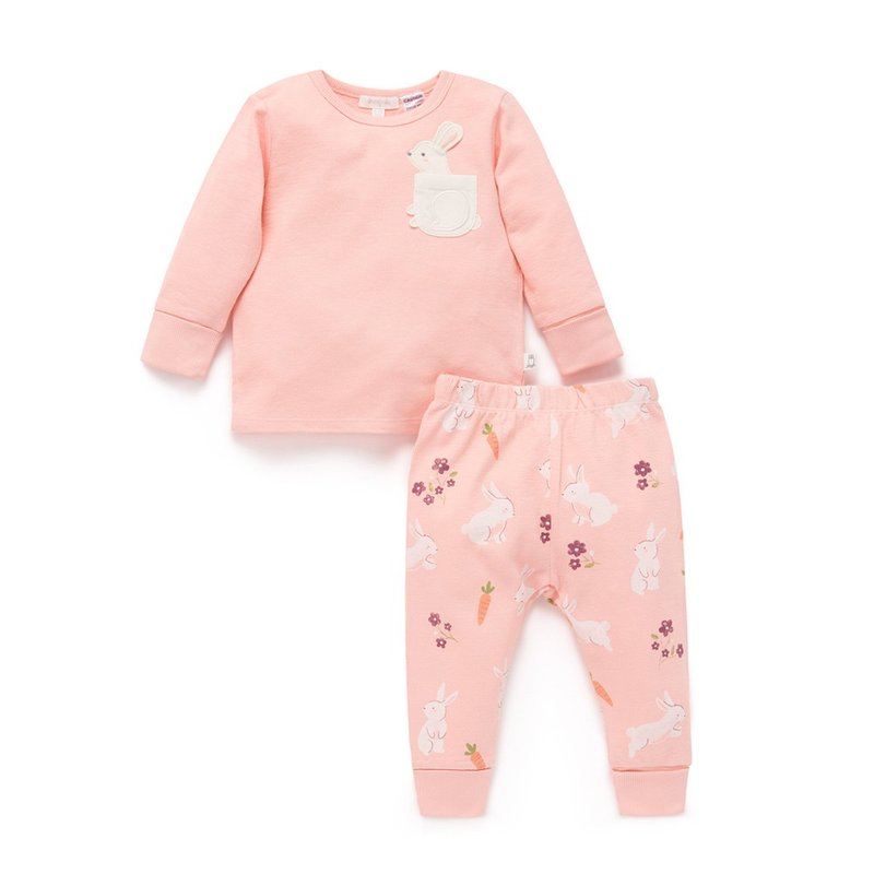 Australian Purebaby organic cotton girls' long top and pants suit 6M-4T Pink Orange Bunny - เสื้อยืด - ผ้าฝ้าย/ผ้าลินิน 