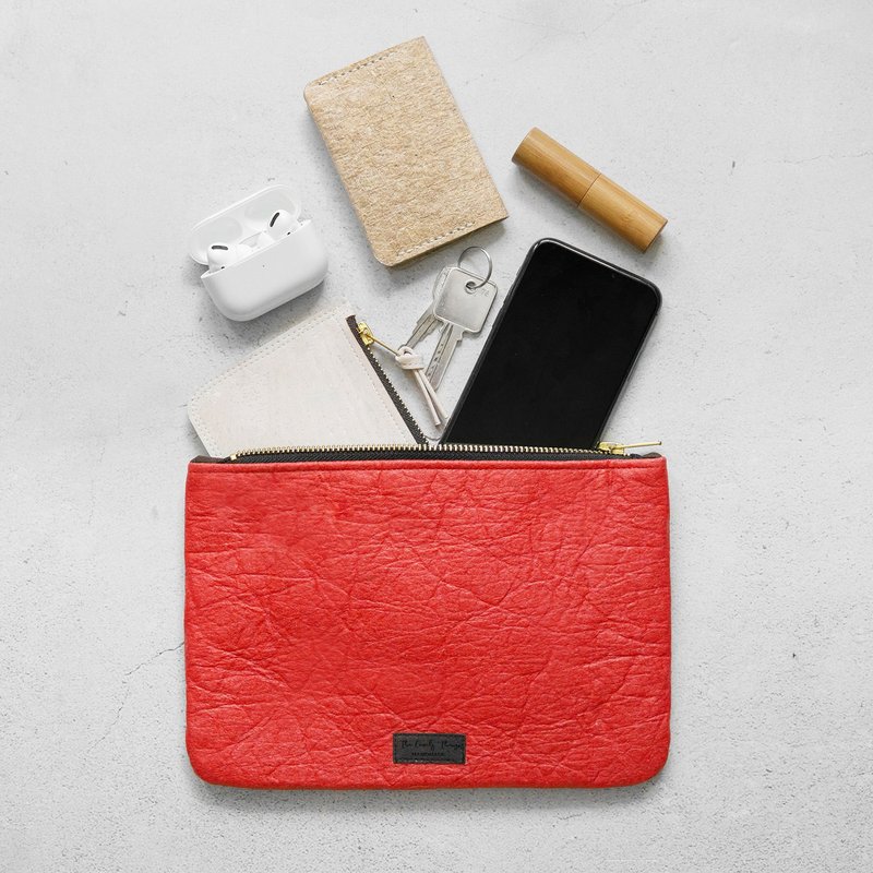 AMORA Zip Pouch - Paprika (Pinatex/Vegan/Travel/Makeup Bag/Sustainable) - Toiletry Bags & Pouches - Eco-Friendly Materials Red