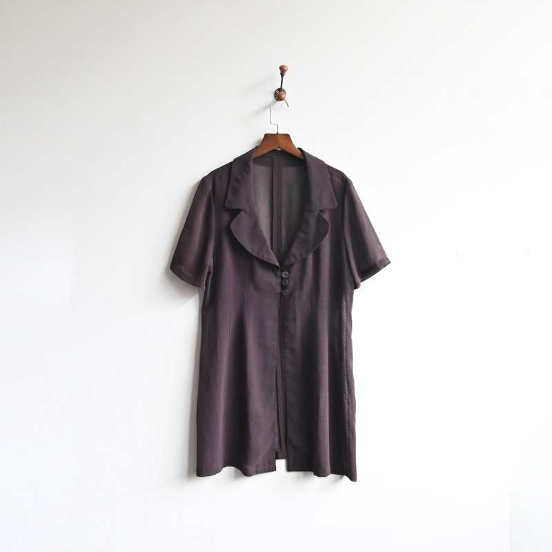 [Egg Plant Vintage] Summer gauze short-sleeved vintage blouse jacket - Women's Shirts - Other Man-Made Fibers 