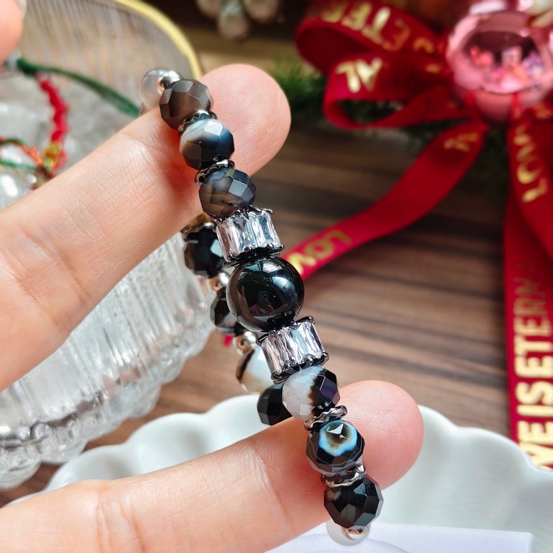 【Opalite x Persian Gulf Agate x Purple Smoke Agate x White Agate Crystal Bracelet】 Enhance Your Luck - สร้อยข้อมือ - คริสตัล สีดำ