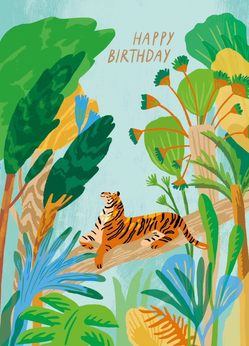 Illustrated postcard-intimacy in the rainforest center-tiger - Cards & Postcards - Paper Green