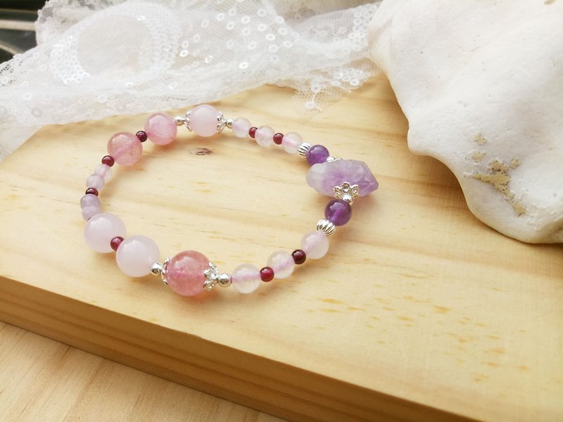 - natural stone hand made - design models (strawberry crystal amethyst + + + backbone amethyst rose quartz + Stone) - Bracelets - Crystal Pink