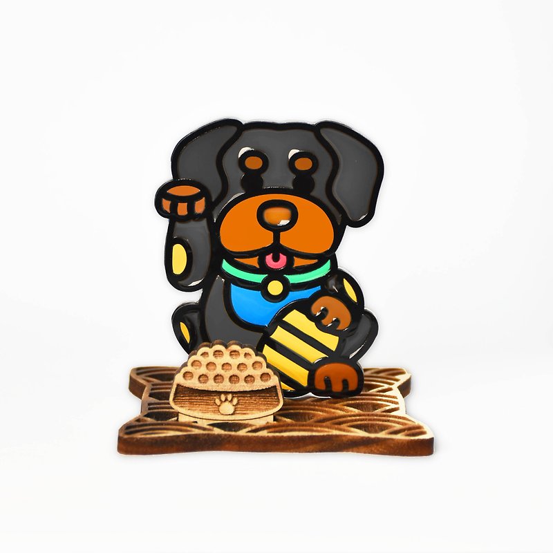 【Moko Bastet】Lucky Doberman with Wooden Base - Items for Display - Acrylic Multicolor