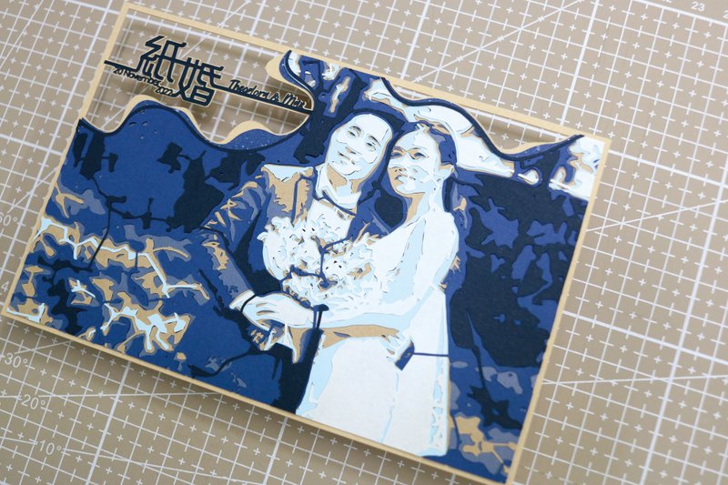藍色系 人像紙雕卡 客製化禮物 (生日/結婚/情侶) - 卡片/明信片 - 紙 