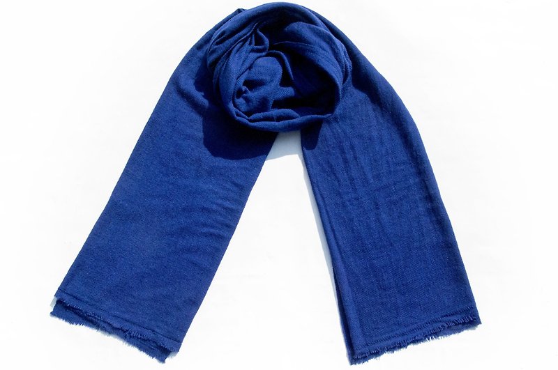 喀什米爾Cashmere/羊絨圍巾/純羊毛圍巾披巾/戒指絨披肩-藍色深海 - 圍巾/披肩 - 羊毛 藍色