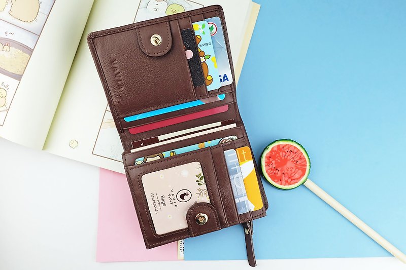 " Chocolate " Pocket Book Short Wallet / Cow Leather 錢包- 皮革-財布 - 銀包 - 真皮 咖啡色