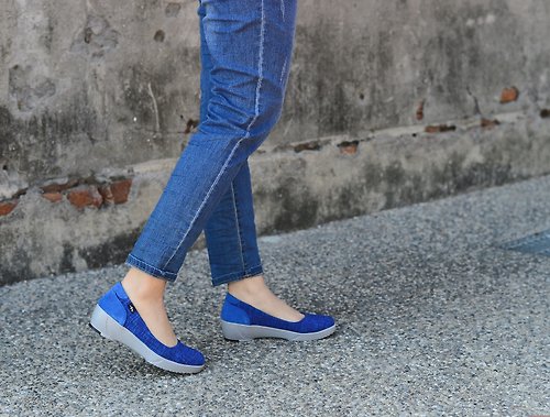 PUHU 彪琥 - 有型又好行的第一首選 MIT 【彈性布輕量舒適女鞋-藍】極輕 均壓鞋墊 止滑鞋底 久走久站