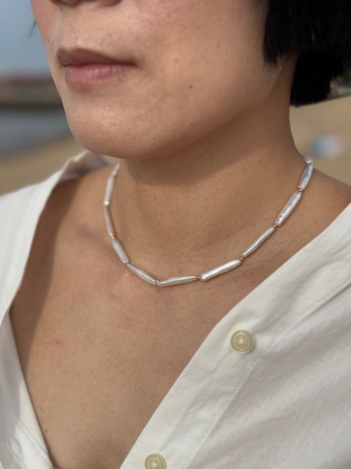 Lux Jewelry 天然石/手作輕珠寶 14KGF Freedom巴洛克珍珠短項鍊