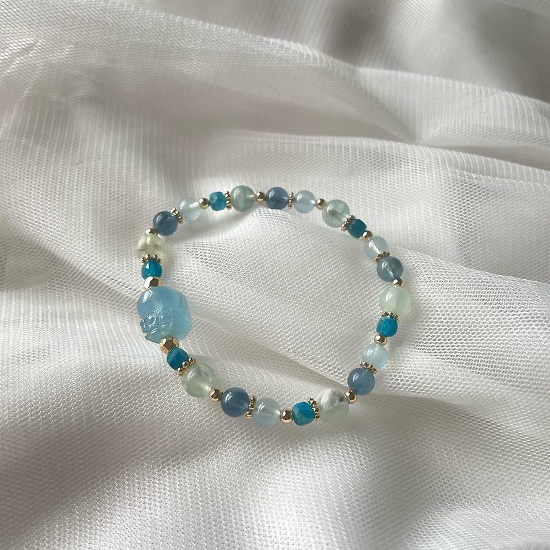 Aquamarine Pixiu Crystal Bracelet Design Hand Beads - Bracelets - Crystal Blue