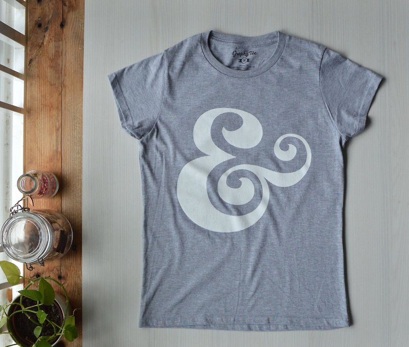 Ampersand Sign Mark Ladies T-shirt Grey Typography Logo Lettering & Shape Symbol - Women's T-Shirts - Cotton & Hemp Gray