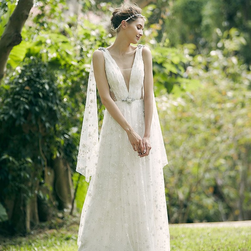 (Customized) Gladys Galaxy Star Shining Wedding Dress - ชุดราตรี - เส้นใยสังเคราะห์ ขาว