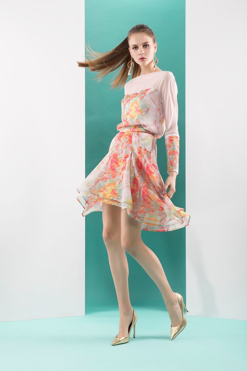 雅典娜粉雙層裙 - 裙子/長裙 - 聚酯纖維 紅色