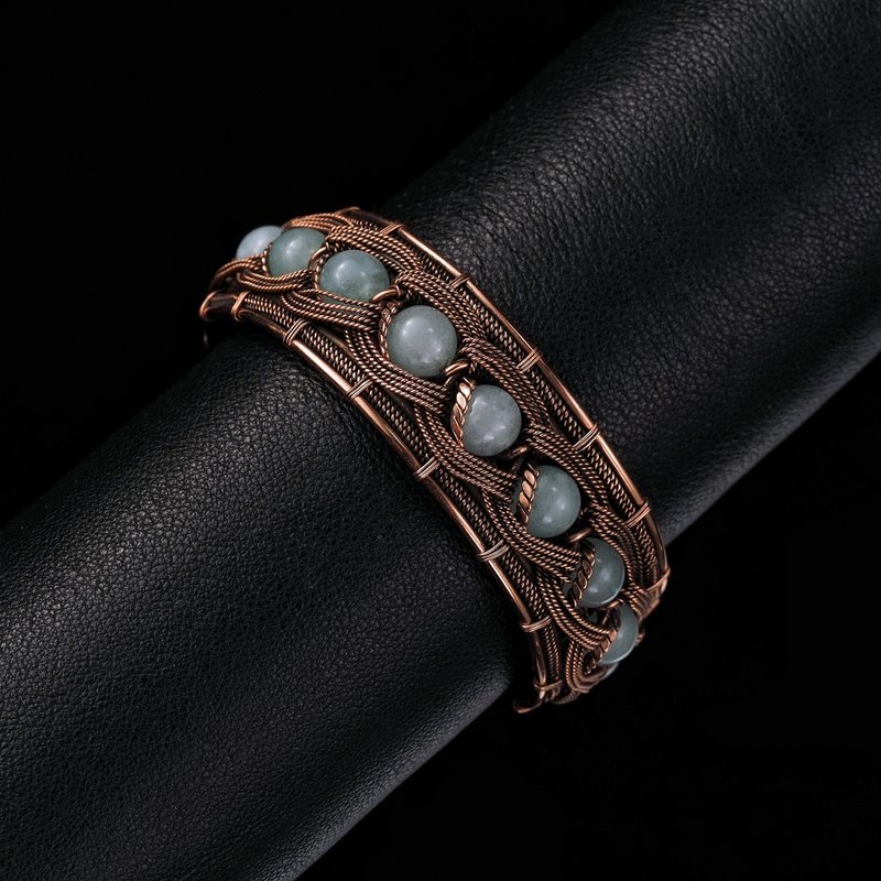Chalcedony Copper Wire Bracelet 7th-22nd Wedding Anniversary Gift - 手鍊/手環 - 寶石 藍色