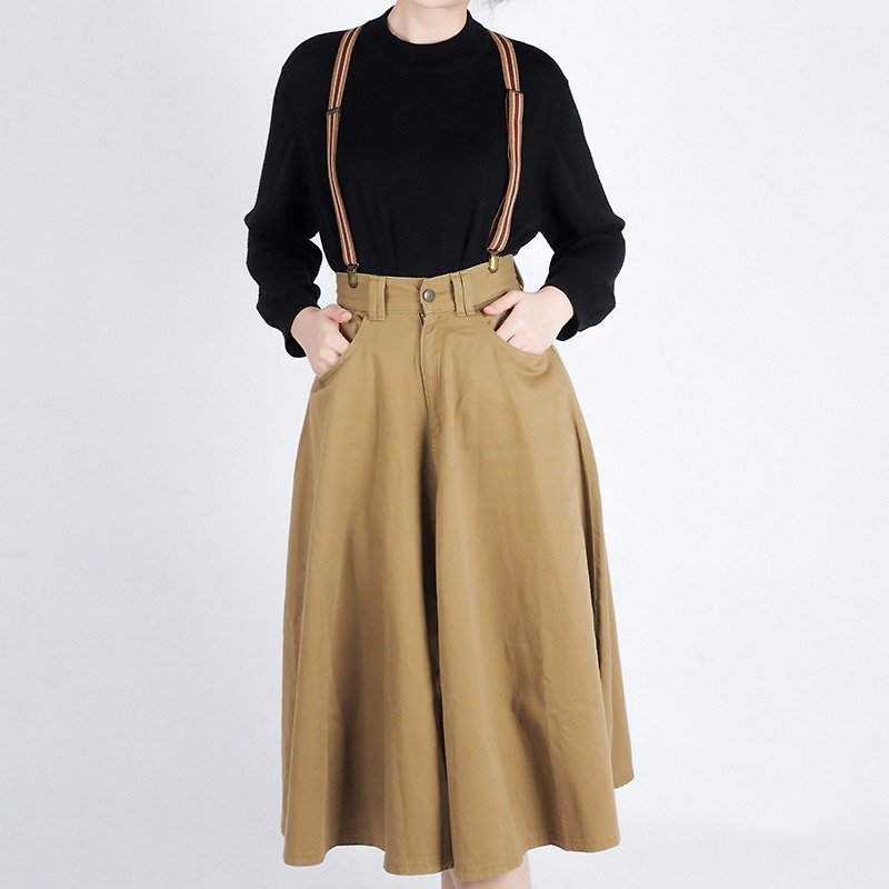│ dark yellow vintage denim high waist skirt umbrella - Skirts - Other Materials Khaki