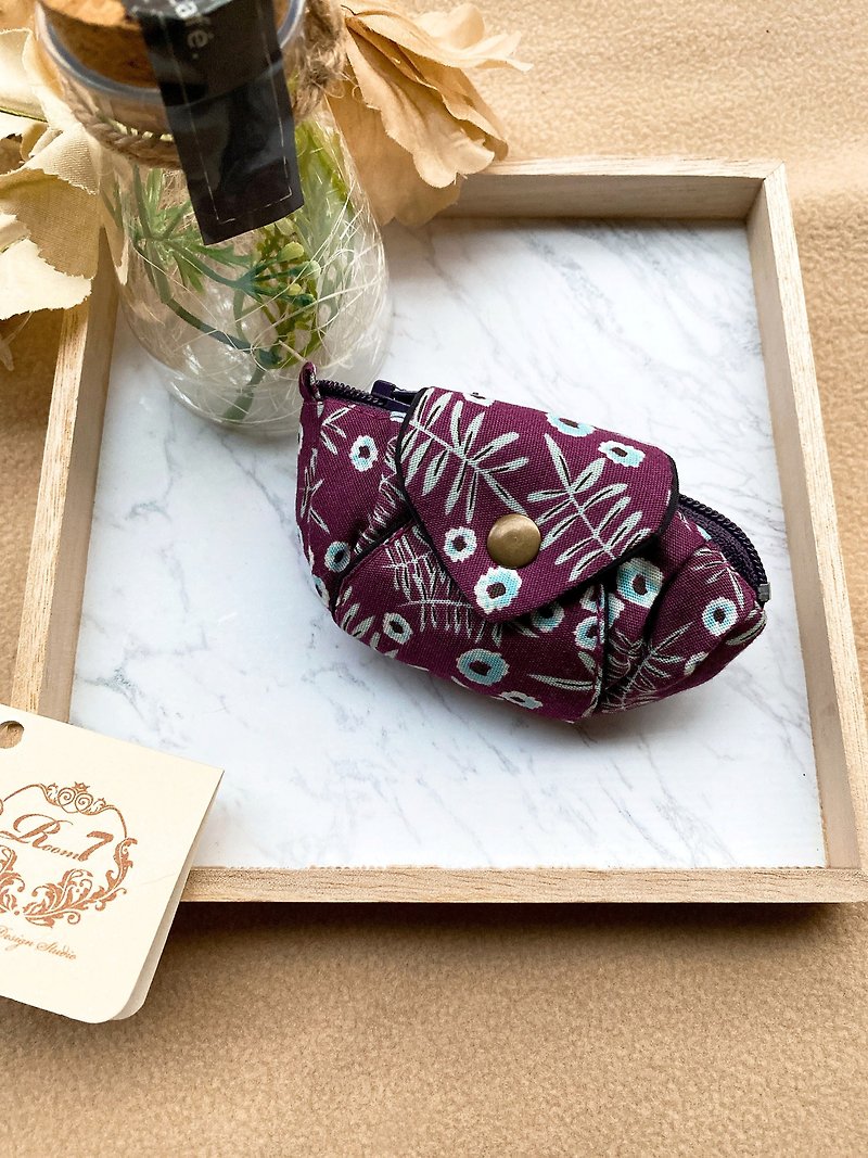 Small dumpling coin purse (dark purple) - กระเป๋าใส่เหรียญ - ผ้าฝ้าย/ผ้าลินิน 
