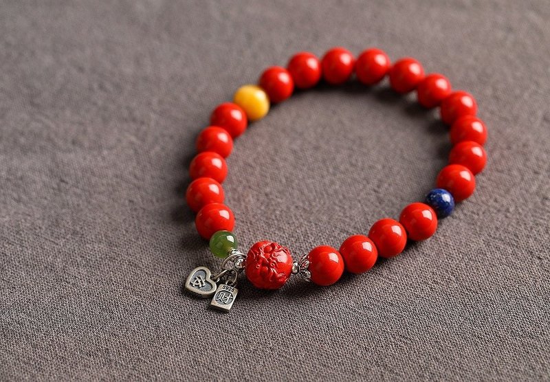 Natural cinnabar fine red sand lion bracelet about 8mm cinnabar content up to 95% - Bracelets - Gemstone 