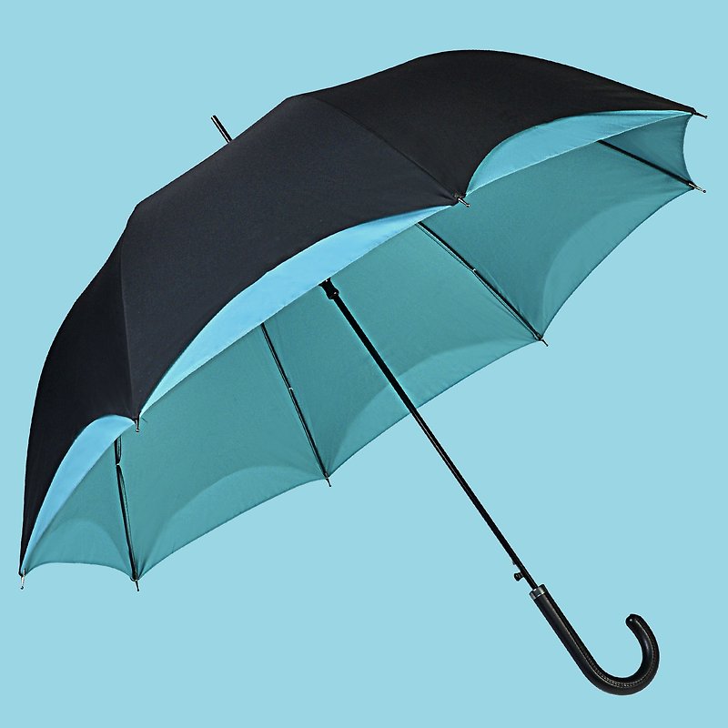 Double-layer Color Matching Straight Umbrella | Large Umbrella Surface 23 Inch | Taiwan Formao Umbrella Fabric (Windproof/Umbrella) - Black and Blue - ร่ม - วัสดุกันนำ้ สีดำ