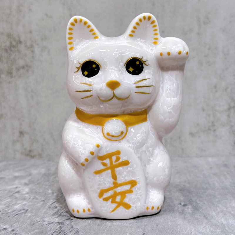 【粉福守喵】日本清水燒招財貓 | 花結晶 桃 平安 左 特小 - 擺飾/家飾品 - 瓷 卡其色
