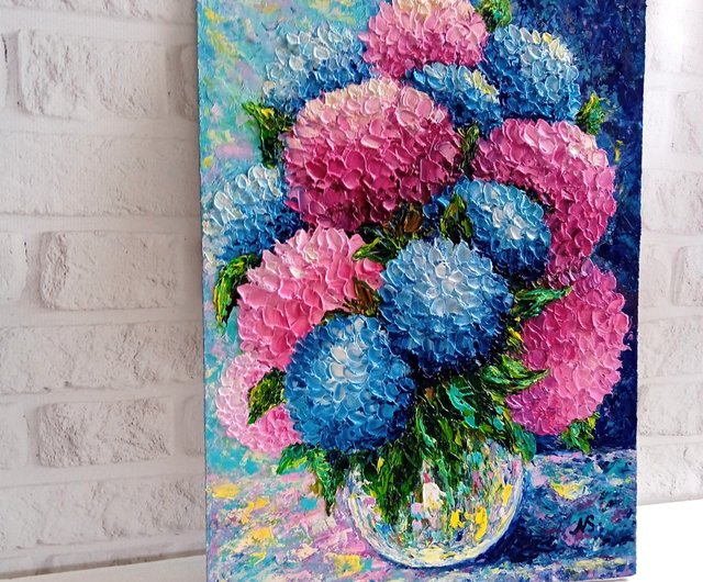 油絵 絵画 紫陽花畑の道 - HR | minne 国内最大級の